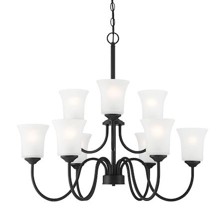 Designers Fountain Bronson 9 Light Classic Matte Black with Frosted Glass Shades Chandelier For Dining Rooms D278M-9CH-MB